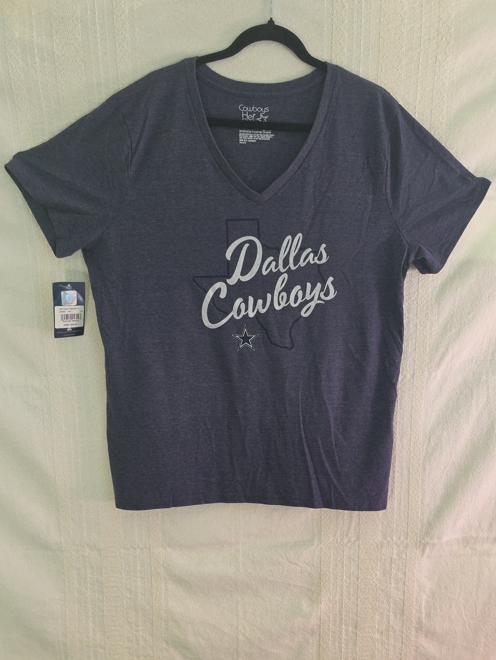 NFL Dallas Cowboys Women's V-Neck Tee - Navy with White Script